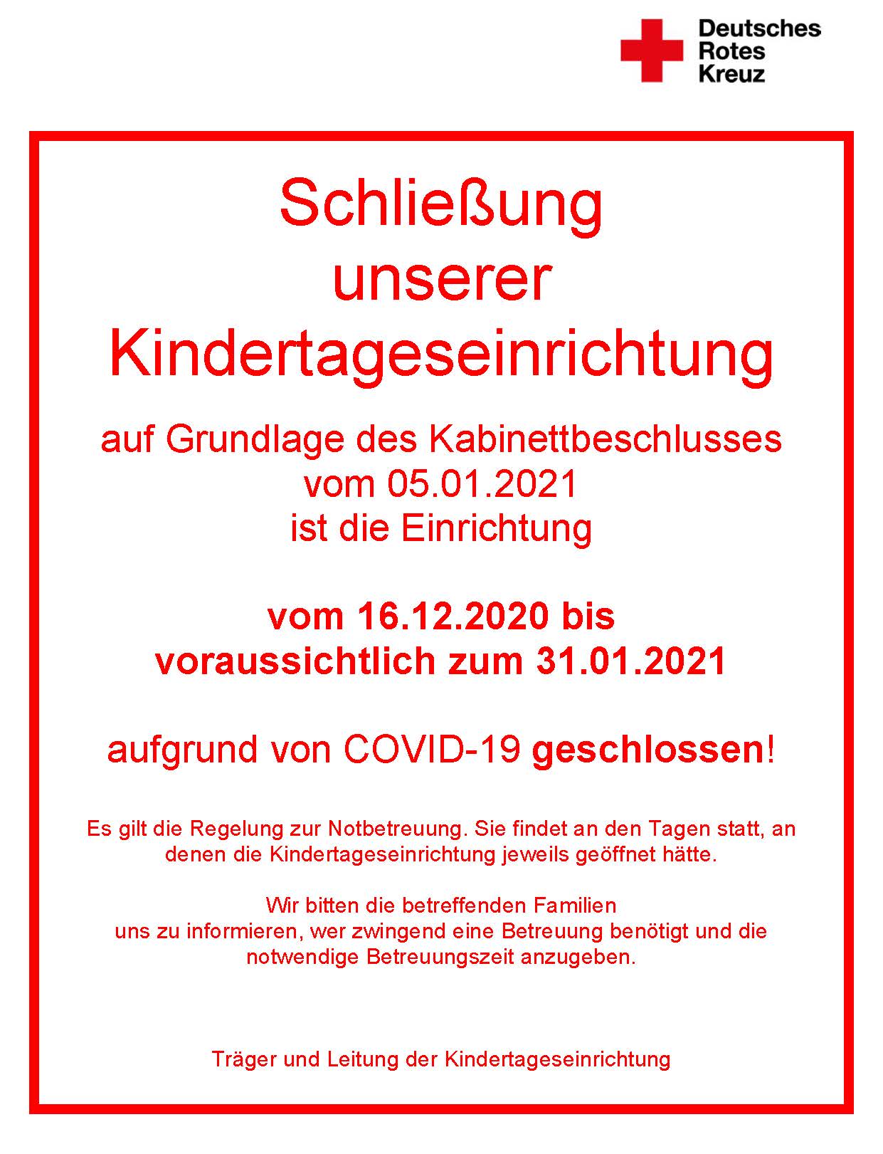 Notbetreuung in den Kitas Januar 2021 Notbetreuung in den Kitas Januar 2021